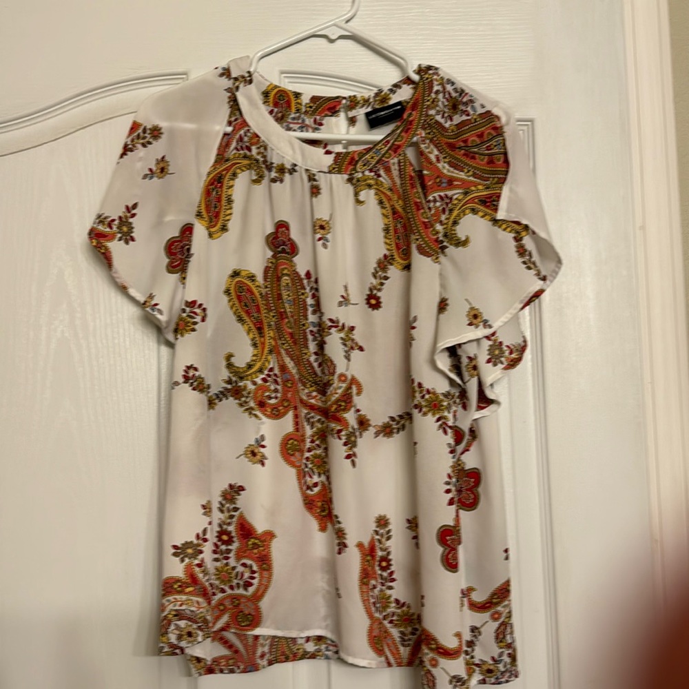 Liz Claiborne career, medium, white paisley short sleeve